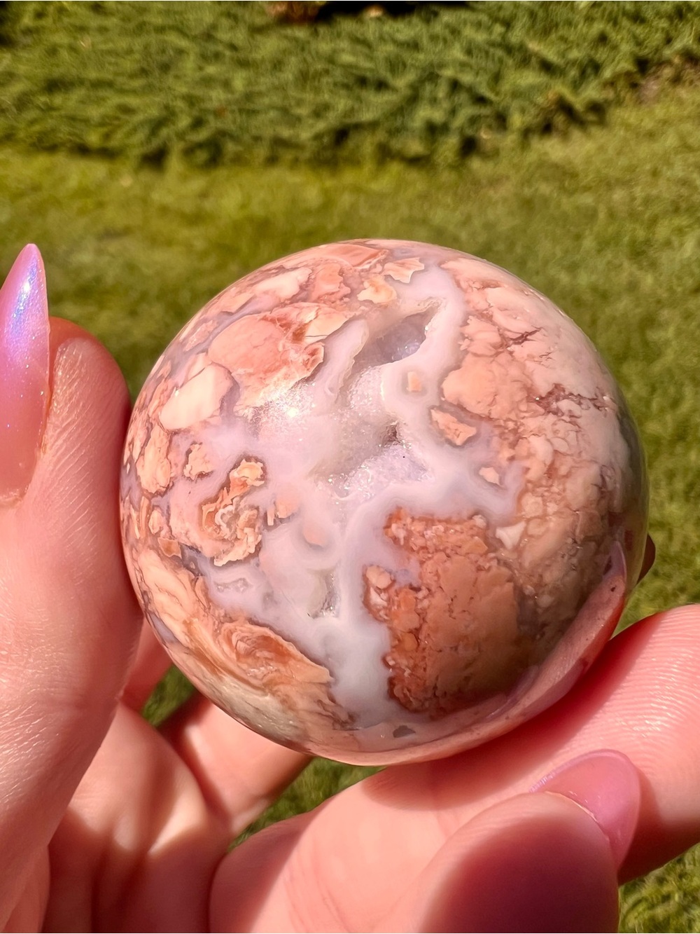 Beautiful Pink Agate / Cotton Candy Agate Sphere with Druzy – 1.75” | 102g